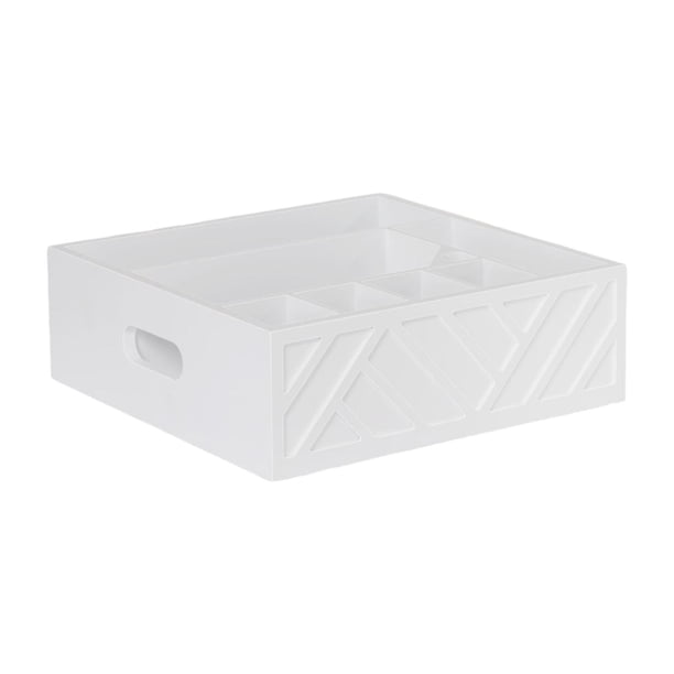 Organizador de Platos de Papel para Encimera, Soporte para Utensilios, Caja de Cubiertos Portátil, Caja de Madera para Cubiertos, Tenedores, Platos de Blanco