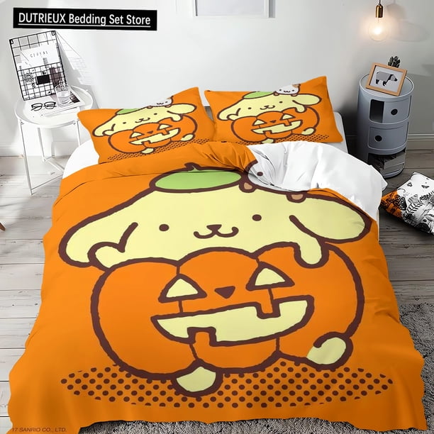 v2493 Bed Sheets Duvet Cover Pompompurin Pillowcase Quilt Cover Needlework Bedding, Single Bed Double Bed Extra King Size Full Size Bedding Set 3-Piece Bedding Set (1 Duvet Cover + 2 Pillow Shams) Bed