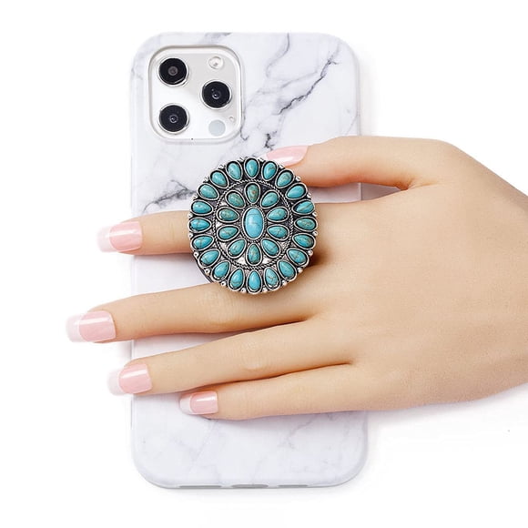 Phone Grip ATLLM Medallón turquesa, piedra de mármol verde azulado