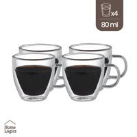 Set 4 Tazas Vidrio Doble Pared 80 Ml Home Logics 1 Un
