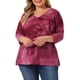 thumbnail image 1 of Agnes Orinda Blusas Casuales de Talla Grande para Mujer, Tops de Colegio con Rayas de Tie Dye, Cuello en V, Mangas 3/4, Túnica, 2X Rosa Fucsia, 1 of 8