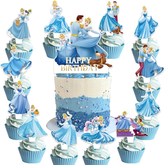 Set de suministros para fiesta de cumpleaños Cindere-lla con 25 piezas y adorno para tartas