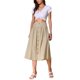 thumbnail image 2 of INSPIRE CHIC Falda Midi de Algodón para Mujer Verano Casual con Botones Decorativos, Cintura Elástica, Falda Línea A con Bolsillo XS Caqui, 2 of 6