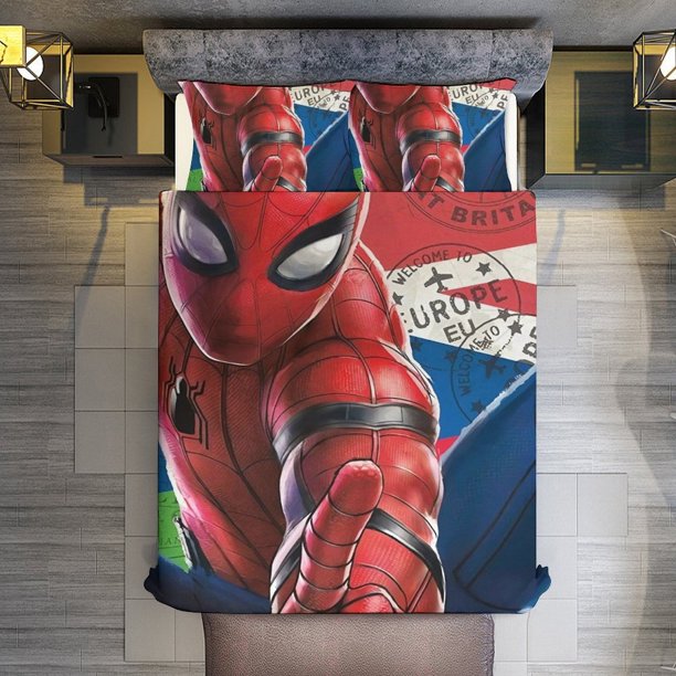 Spiderman 3 Piece Sets Full/Queen Size - Reversible Microfiber Quilts with 2 Shams Soft Lightweight Bedspread Coverlet Comforter for All Season Bed Sheets
