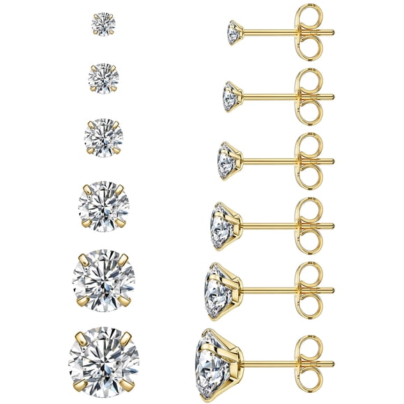 Aretes de Botón Wssxc de Circonia Cúbica Acero Inoxidable 316L 6 Pares