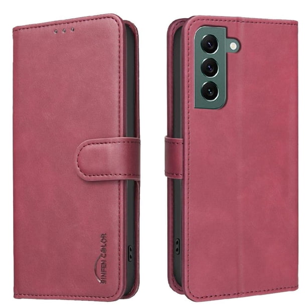 Funda Billetera para Samsung Galaxy S22 Protección RFID y Soporte Ajustable Rojo
