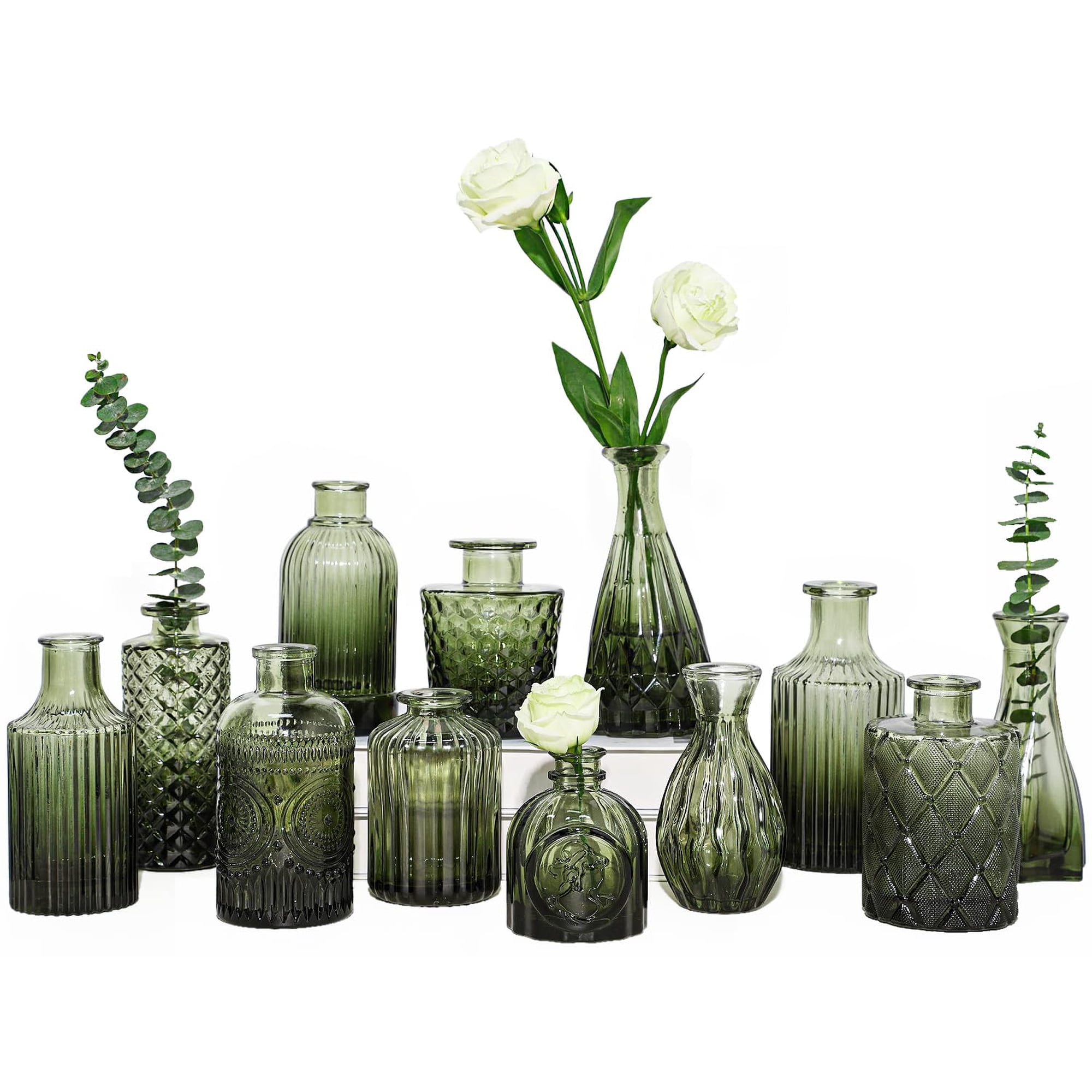 Set De Jarrones De Cristal Tbwind Green, 12 Unidades, Para Flores