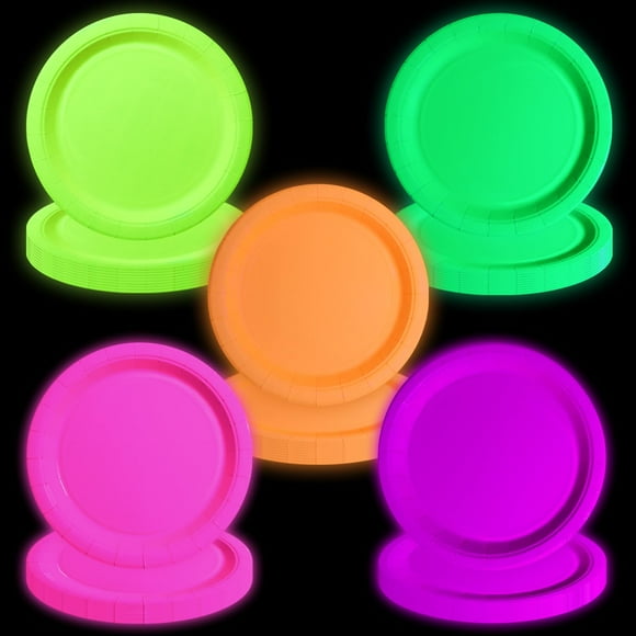 Platos APUXXJUPA de Neon Party Supplies que brillan en la oscuridad, 50 unidades