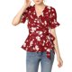 thumbnail image 2 of INSPIRE CHIC Blusa Peplum Cruzada de Mujer Verano Floral Manga Corta Volante Cuello en V Camisas con Cinturón Rojo XL, 2 of 7