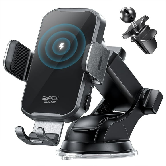 Cargador de coche inalámbrico, soporte para teléfono, soporte ChGeek, carga rápida de 15 W