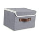 thumbnail image 2 of Contenedor De Almacenamiento Con Tapa, Caja De Almacenamiento Con Asa De Cuero Para Mantas, Pantalones, Hogar, Gris, 2 of 5