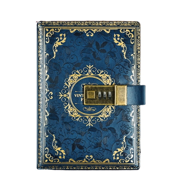Diario secreto con cerradura, diario con diseño en relieve dorado, diario grueso y recargable, con cerradura para adultos y niños.