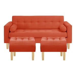 Bodevir - Sofa Retro 3C + 2 Pouf Felpa 05 Naranjo