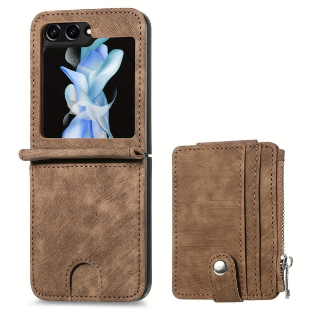 2 In 1 Artificial Leather Removable Card Bag Phone Case For Samsung Galaxy Z Flip 5 Flip5 5G Support Fall Protection Cover