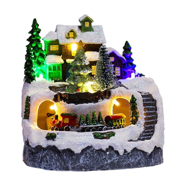 Casa de pueblo navideña, adornos de construcción coleccionables, colección de escenas de nieve iluminadas para estantería, vacaciones, interior, niñas