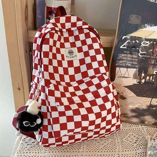 Stylish Plaid Schoolbag: Large Capacity Checkerboard Backpack for Everyday & Travel Use