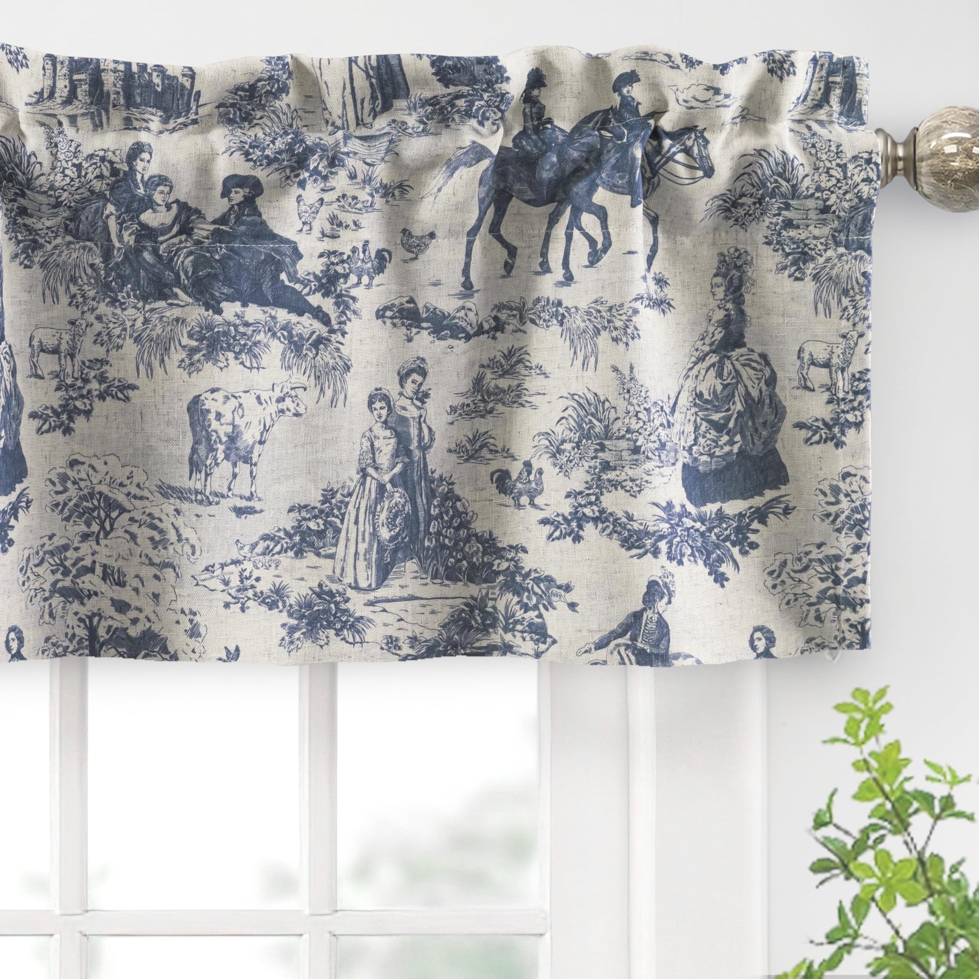 Cortina Driftaway Toile Con Cenefa De Lino, 132 X 36 Cm, Color Azul Marino
