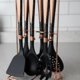 thumbnail image 1 of Set Utensilios Cocina 7 Piezas Silicona Negro Marmoleado Soporte Metal Rose Gold Figoimport, 1 of 3