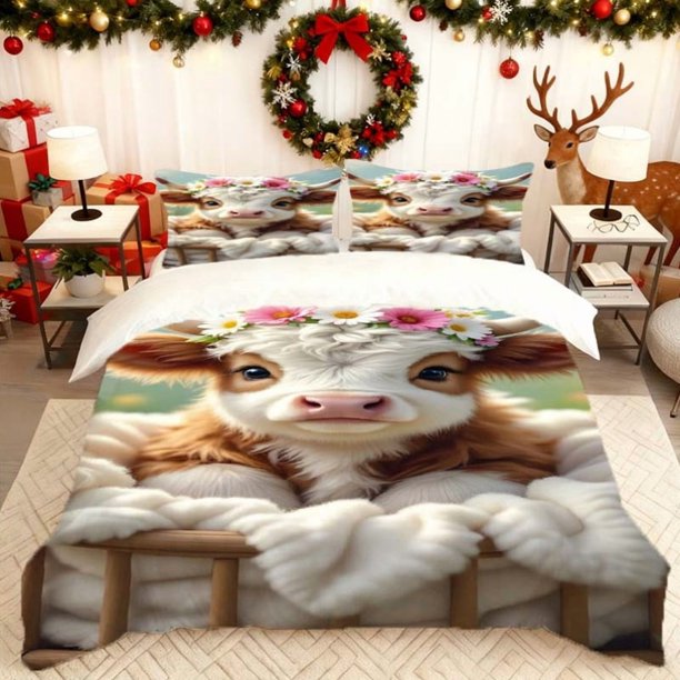 Cute Highland Cow Print Duvet Cover Set Theme Bedding Duvet Cover Pillowcase Set Soft Comfortable Suitable for Home And Bedroom Gue