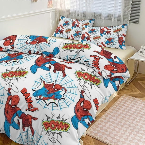Juego de ropa de cama con estampado de Spiderman, funda nórdica y fundas de almohada de 3 piezas para mujeres, hombres y adolescentes.