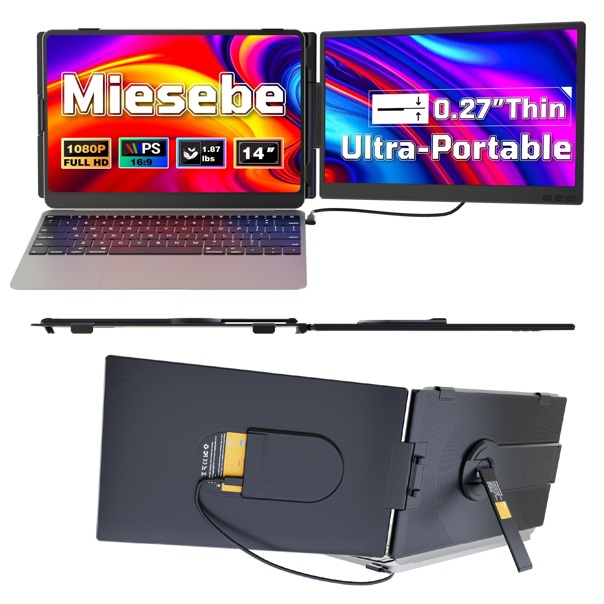Extensor De Pantalla Portátil Miesebe 14" Fhd 1080p Para Portátil 13-17.3