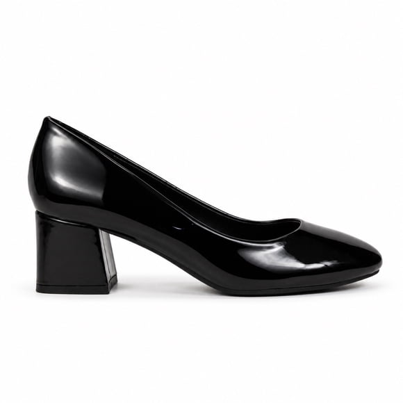 Zapato Mujer Charol Negro Taco Ancho Punta Redonda HL17