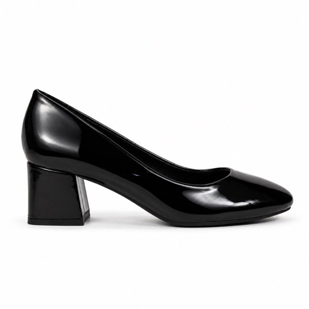 Zapato Mujer Charol Negro Taco Ancho Punta Redonda HL17