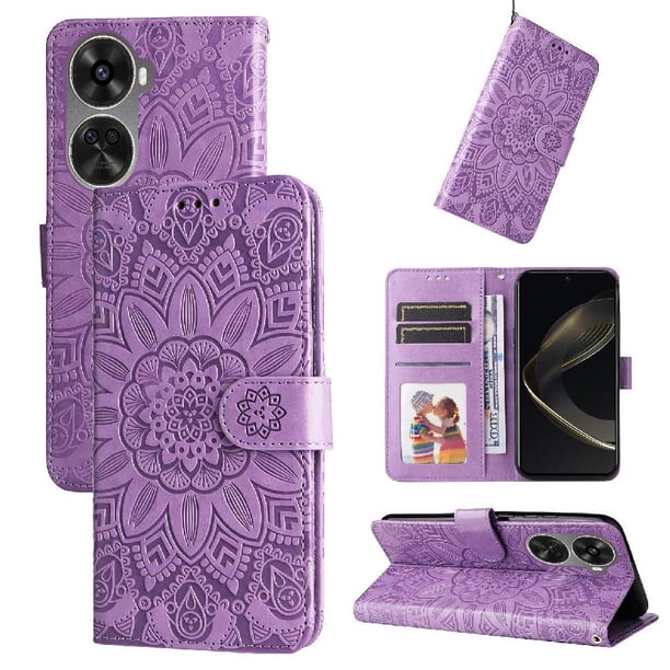 Funda tipo cartera FOXDOCK para Huawei Nova 11 SE , diseño girasol en relieve, cuero PU, cierre magnético, soporte y tarjetero
