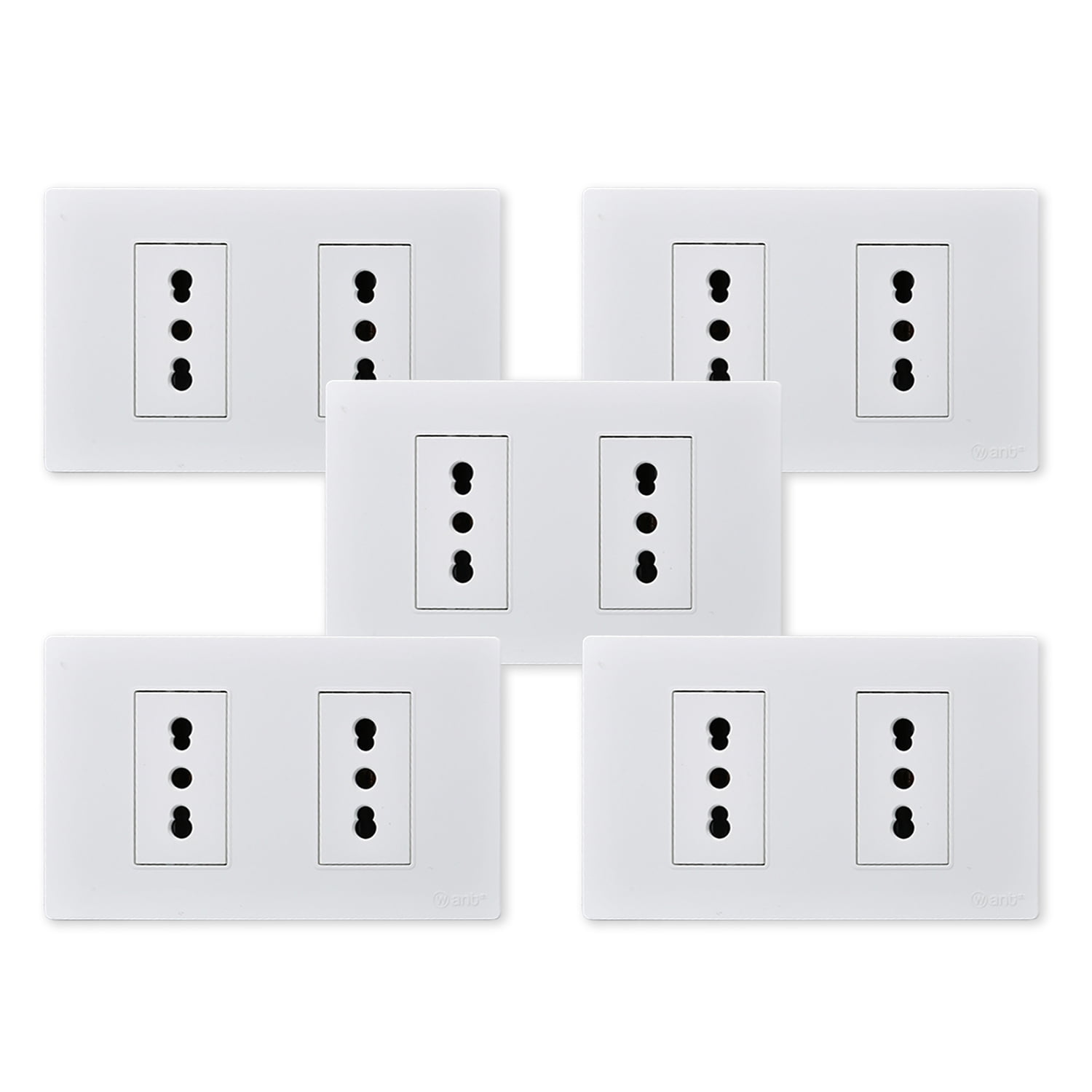 Want - Pack 5 Tomacorriente Doble Metálico 16a - Blanco