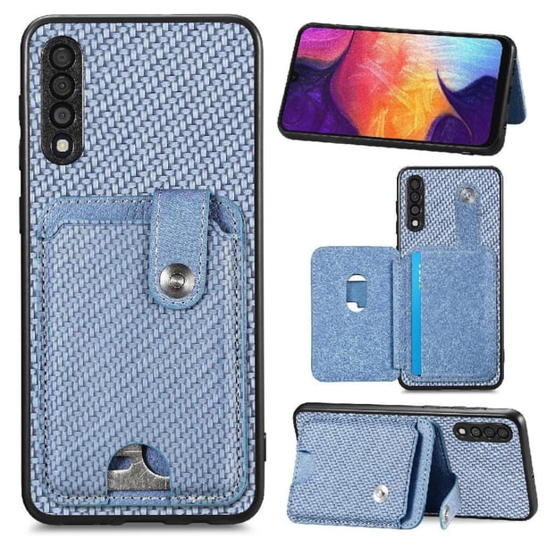 Funda Billetera Tejida para Samsung Galaxy A30s con Soporte y Tarjetero Azul
