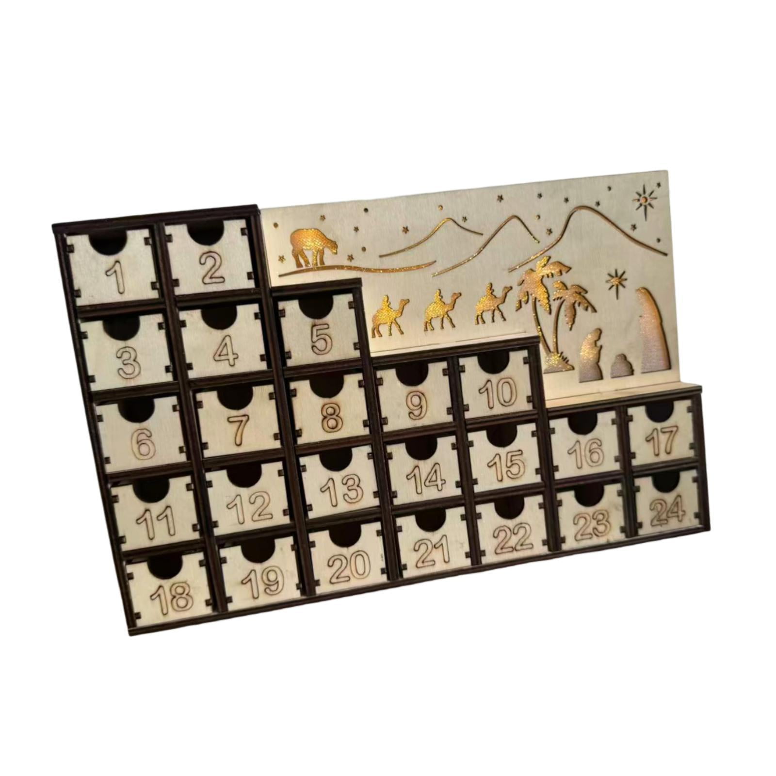 Magideal - Calendario De Adviento De Madera Navideño Con Luces Led, Regalo De Gabinete, Decoración Del Hogar, Belén Para Niños, Fiesta De Inauguración De Casa