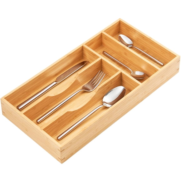 Organizador de cajones de cocina Umilife, bandeja de bambú para cubiertos de 20 cm