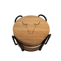 Set 6 Posavasos Madera De 10Cm Soporte Hierro Wayu