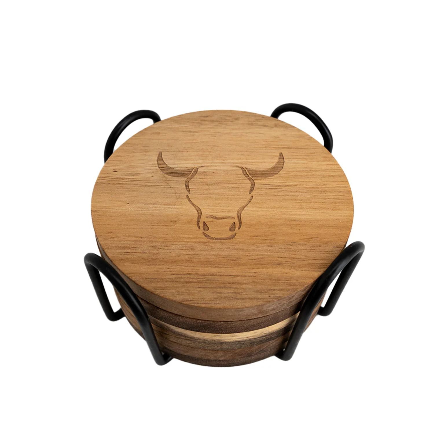 Set 6 Posavasos Madera De 10cm Soporte Hierro Wayu