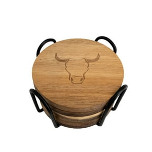 Set 6 Posavasos Madera De 10Cm Soporte Hierro Wayu