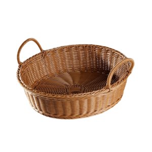 Magideal - Cesta De Mimbre De Imitación, Contenedor Portátil Para Decoración Del Hogar, Bandeja Tejida A Mano, Almacenamiento De Frutas Para Comida, Pan, , Con Con Mango