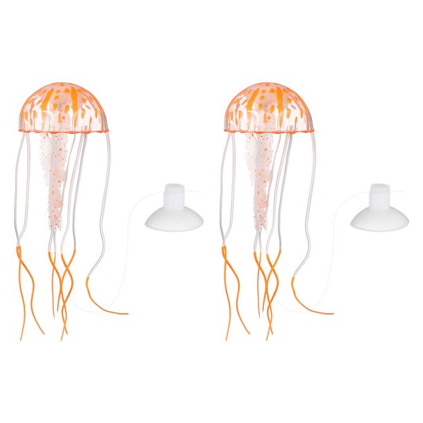 Decoración de Acuario Uxcell Medusa, Decoraciones para Peceras Medusa Acuario Brillantes Falsas Medusas Adornos de Silicona, (Naranja, S, 2 Piezas), Destinado para Decoración de Tanque