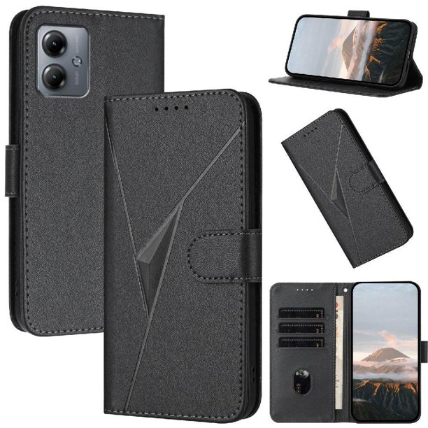 Funda Cartera Fibra de Carbono para Motorola MOTO G14 con Soporte y Cierre Magnético Negro