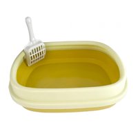 Magideal - Bandeja De Arena Para Gatos Con Tapa Abierta Con Pala, Arena Para Gatos Grande, Valla Extraíble, Resistente, Bandeja De Arena Para Gatos Para Mascotas Amarillo