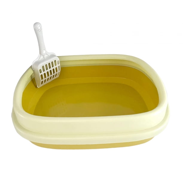 Bandeja de arena para gatos con tapa abierta con pala, arena para gatos grande, valla extraíble, resistente, bandeja de arena para gatos para mascotas amarillo