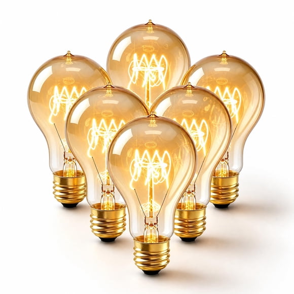 Bombilla incandescente Kellarosses 40W A19 E26 120V Ámbar regulable Pack de 6