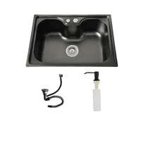 Modern Space - Lavaplatos Negro 50X40 Cm Para Empotrar De Acero Inoxidable Estilo Riñon + Dispensador