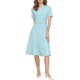 thumbnail image 2 of Vestido de Trabajo en Línea A de INSPIRE CHIC para Mujer, Manga Corta, Cuello Redondo, Vestidos con Volantes y Cinturón, M Azul Claro, 2 of 5