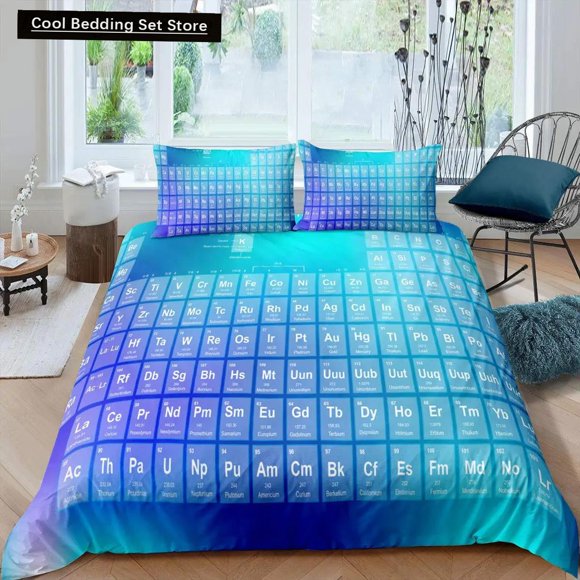Science Duvet Cover Periodic Table of Elements Bedding Sets Chemistry Lovers Learning Image Polyester Bedding Set Blue Purple Bed Sheets