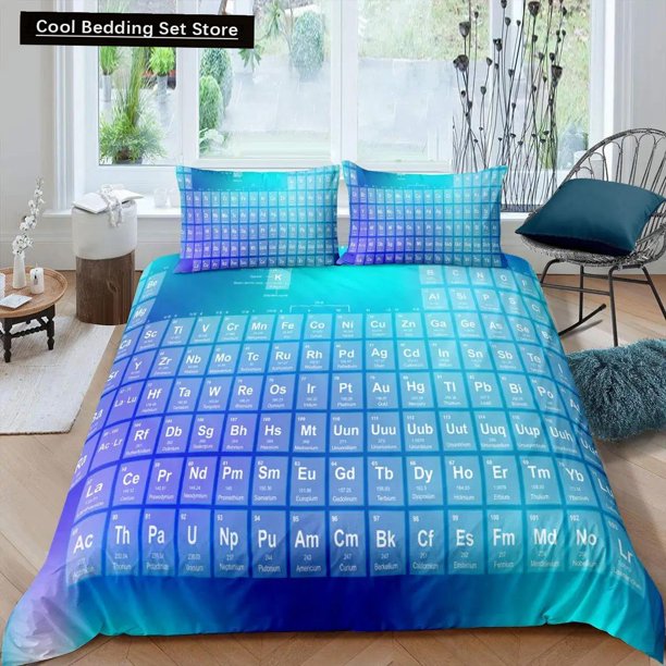 Science Duvet Cover Periodic Table of Elements Bedding Sets Chemistry Lovers Learning Image Polyester Bedding Set Blue Purple Bed Sheets