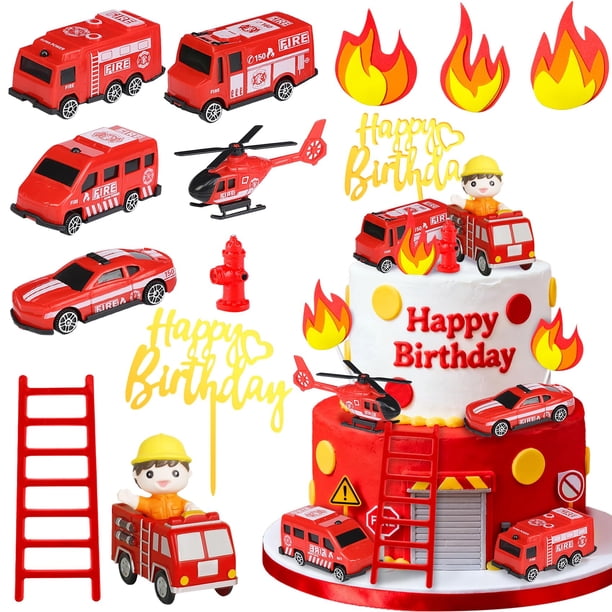 12 artículos para decoración de tartas, diseño de camión de bomberos, para fiestas de baby shower