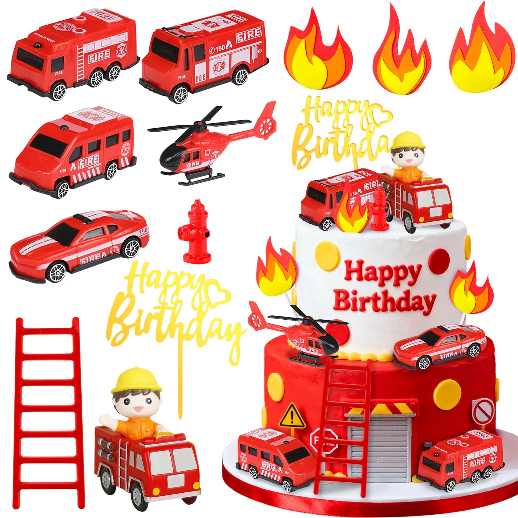 Sunshuang Store - 12 Artículos Para Decoración De Tartas, Diseño De Camión De Bomberos, Para Fiestas De Baby Shower