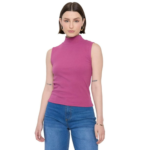 Polera Mujer Rib Sin Mangas Rosado Corona