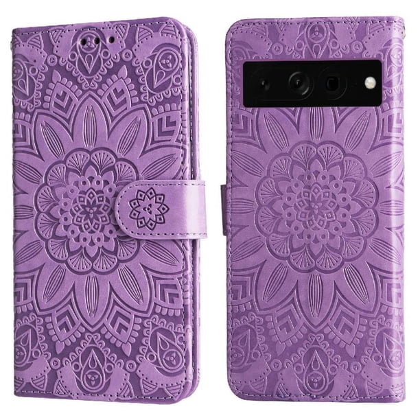 Funda tipo cartera FOXDOCK para Google Pixel 7 Pro , diseño girasol en relieve, cuero PU, cierre magnético, soporte y tarjetero