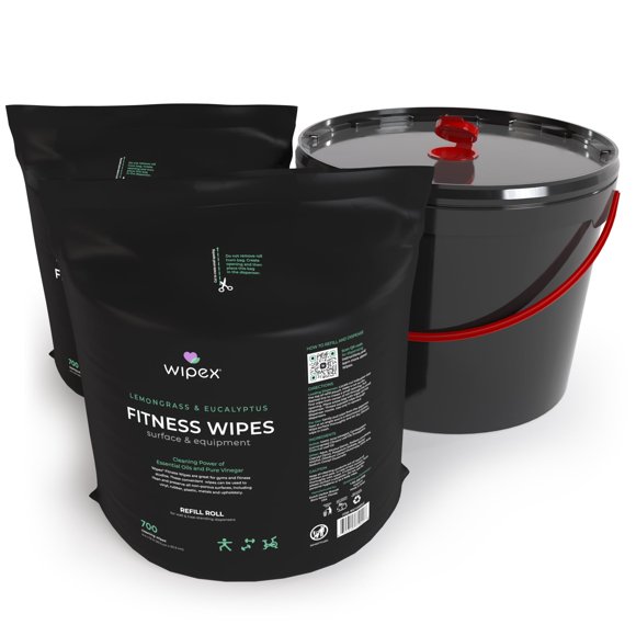 Toallitas para gimnasio Wipex 1400 unidades (recarga) + cubo de hierba limón